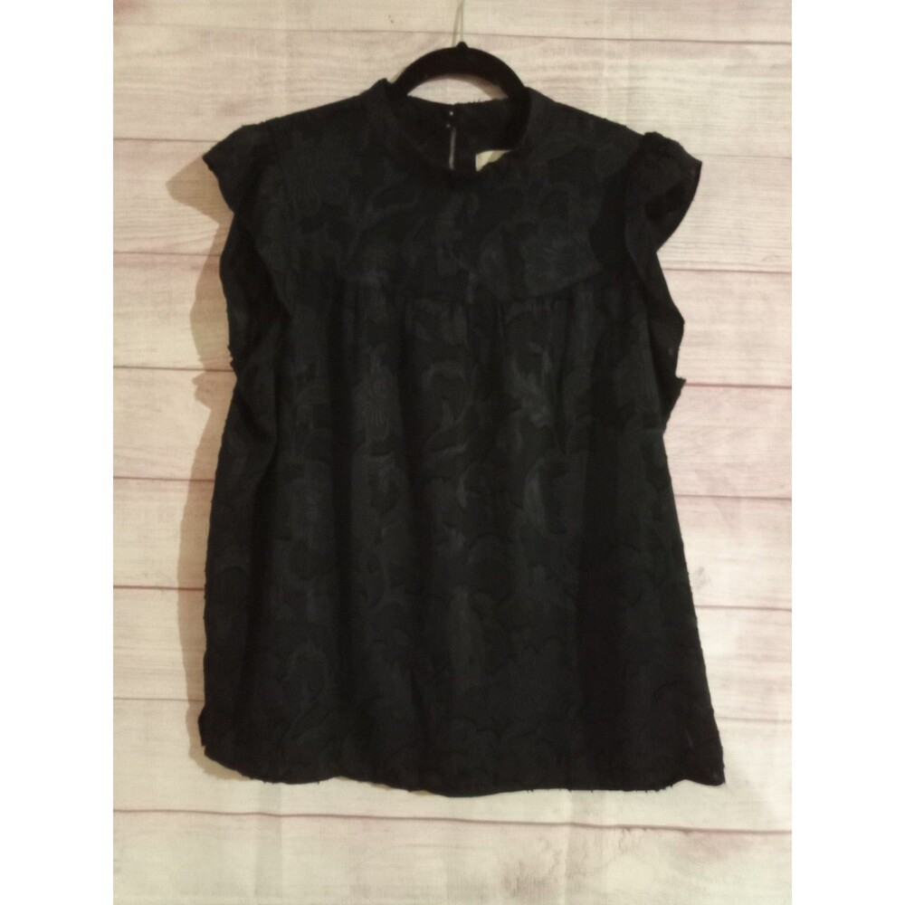 Loft Shirt Women's Size Large Black Flora Solid Sleeveless Ruffles Top Blouse - Picture 1 of 3